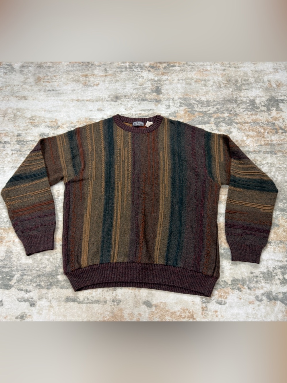 80s Vintage Davila XL Coogi Style Textured Knit Wool Blend Sweater